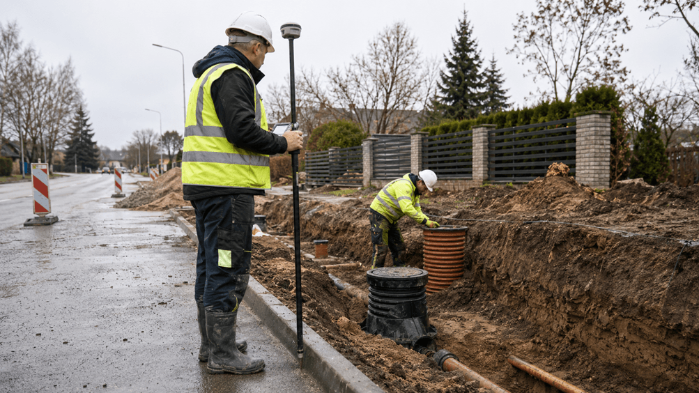 Geodezininkas fiksuoja faktinę inžinerinių tinklų padėtį