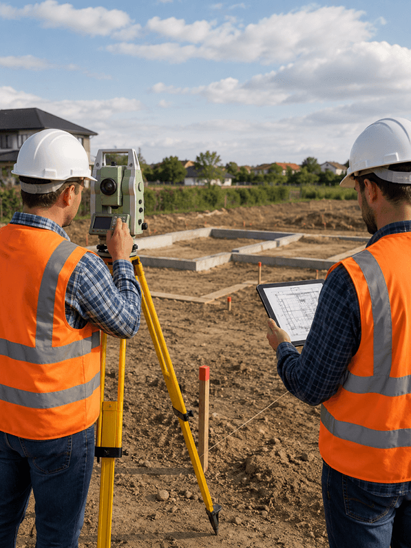 Žemės sklypo kadastriniai matavimai statyboms naudojant geodezinę įrangą ir sklypo planą